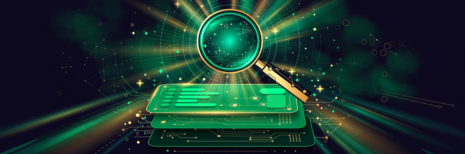 Illustration for the AI Overviews guide: AI sparkles, a magnifying glass, and answer cards