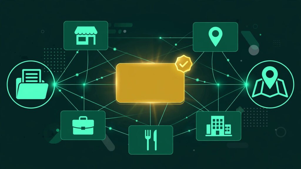 Illustration for the local citations guide: business listing cards connected in a verified network