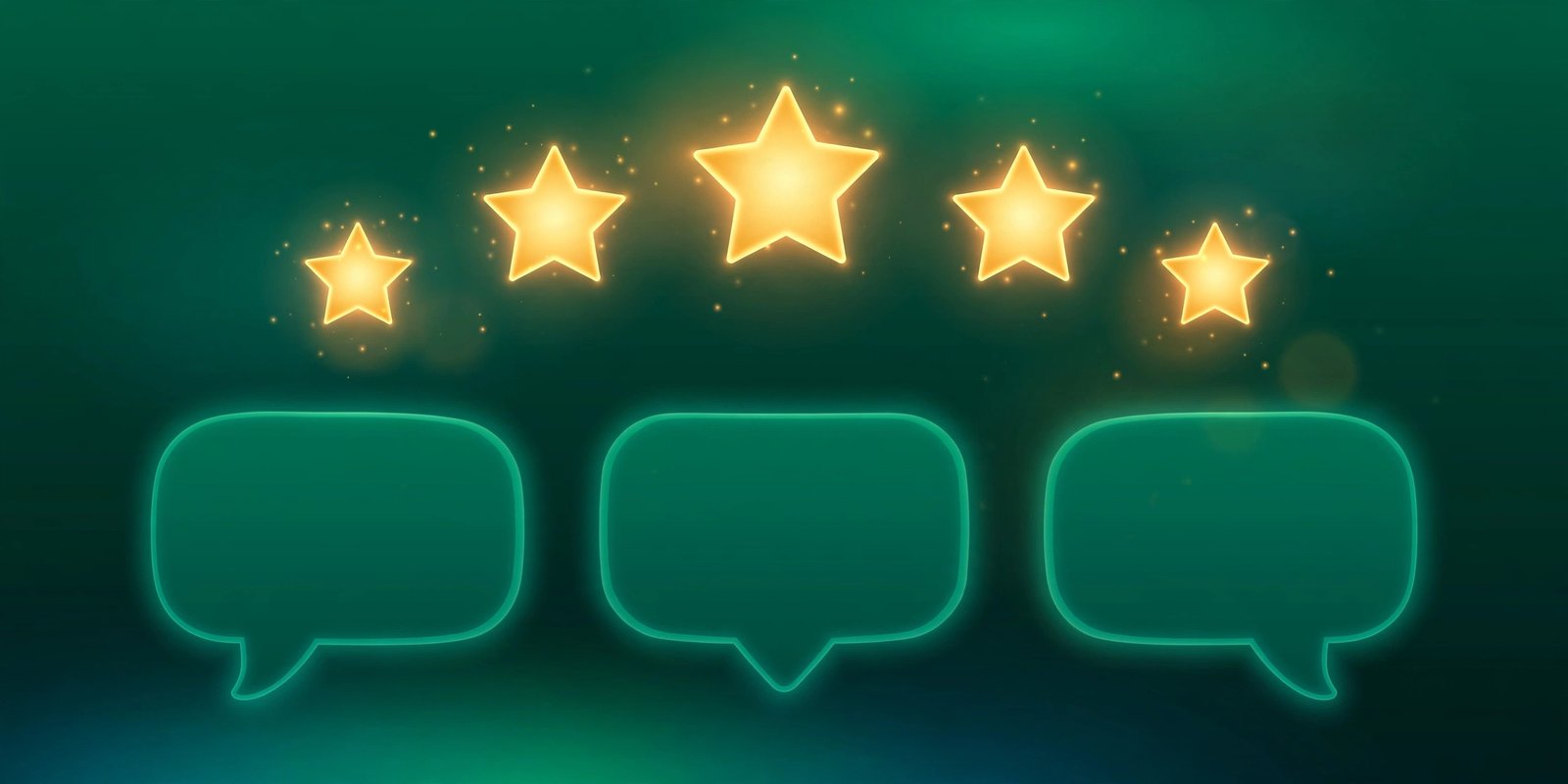 Illustration for the Google reviews guide: gold stars and review speech bubbles