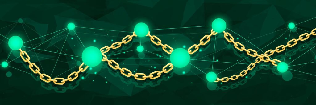Illustration for the link insertions guide: gold chain links and emerald network nodes
